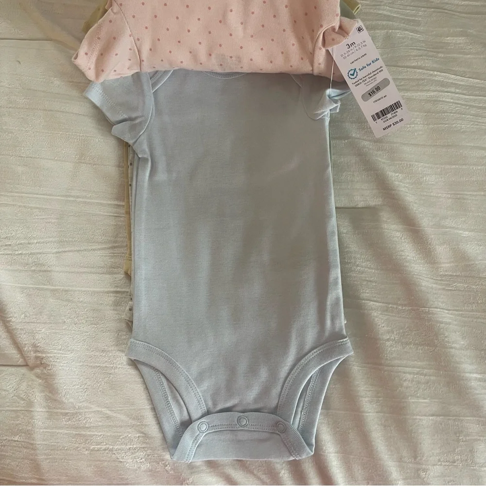 Carters baby girl 3 month bodysuits onesies NEW pink blue green animals